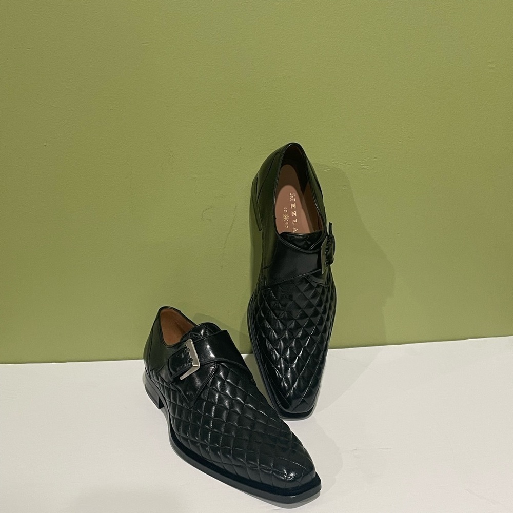 Mezlan shoes black leather calf monk strap/buckle bubble